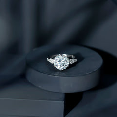 Certified 4.4 Carat Moissanite Round Engagement Ring in Silver
