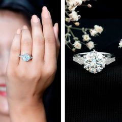 Certified 4.4 Carat Moissanite Round Engagement Ring in Silver