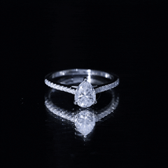 Certified Moissanite Pear Shape Engagement Ring with Side Stones