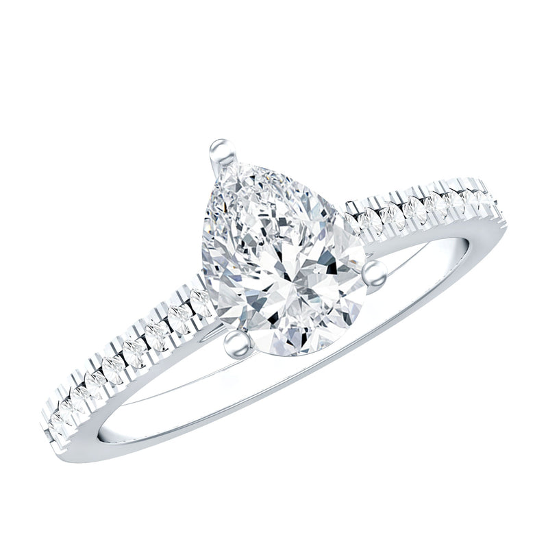 Certified Moissanite Pear Shape Engagement Ring with Side Stones