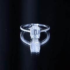 Certified 6X8 MM Moissanite Emerald Cut Engagement Ring