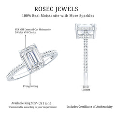 Certified 6X8 MM Moissanite Emerald Cut Engagement Ring