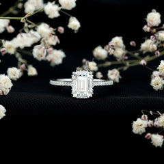 Certified 6X8 MM Moissanite Emerald Cut Engagement Ring