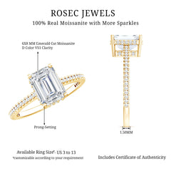 Certified 6X8 MM Moissanite Emerald Cut Engagement Ring