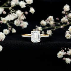 Certified 6X8 MM Moissanite Emerald Cut Engagement Ring