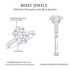 Certified 2 Carat Moissanite Oval Engagement Ring with Side Stones