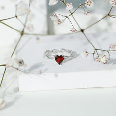 Real 1 Carat Garnet Heart Engagement Ring with Moissanite Braided Shank