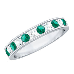 Certified Lab Grown Emerald Half Eternity Anniversary Band in Channel Setting