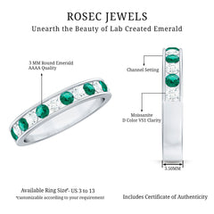 Certified Lab Grown Emerald Half Eternity Anniversary Band in Channel Setting