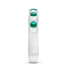 Certified Lab Grown Emerald Half Eternity Anniversary Band in Channel Setting