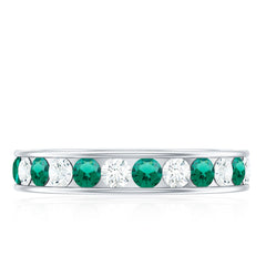 Certified Lab Grown Emerald Half Eternity Anniversary Band in Channel Setting