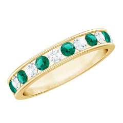 Certified Lab Grown Emerald Half Eternity Anniversary Band in Channel Setting