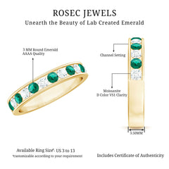 Certified Lab Grown Emerald Half Eternity Anniversary Band in Channel Setting