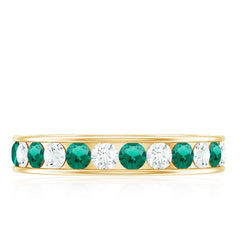 Certified Lab Grown Emerald Half Eternity Anniversary Band in Channel Setting