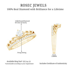 Certified Round Diamond Crown Ring
