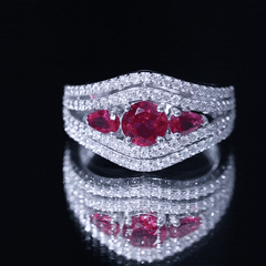 Created Ruby 3 Stone Engagement Ring With Moissanite