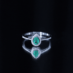 Certified Emerald Teardrop Engagement Ring with Moissanite Halo