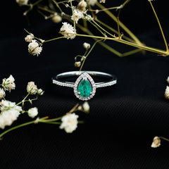 Certified Emerald Teardrop Engagement Ring with Moissanite Halo