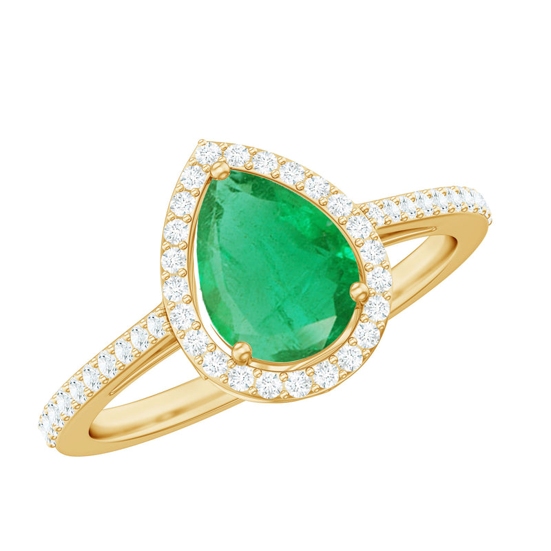 Certified Emerald Teardrop Engagement Ring with Moissanite Halo