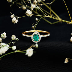 Certified Emerald Teardrop Engagement Ring with Moissanite Halo