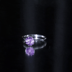 Real Amethyst Solitaire Ring in Lotus Basket Setting