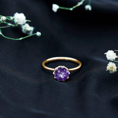 Real Amethyst Solitaire Ring in Lotus Basket Setting
