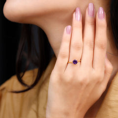 Real Amethyst Solitaire Ring in Lotus Basket Setting