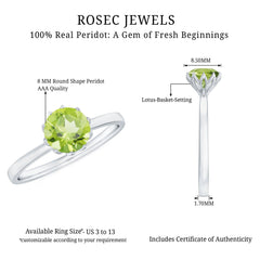 Genuine 2 Carat Peridot Engagement Ring in Lotus Basket Setting