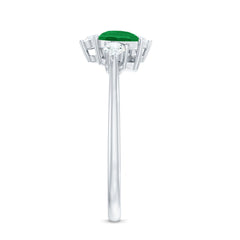 Natural Pear Shape Emerald Toi Et Moi Engagement Ring with Diamond