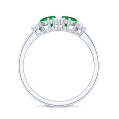Natural Pear Shape Emerald Toi Et Moi Engagement Ring with Diamond