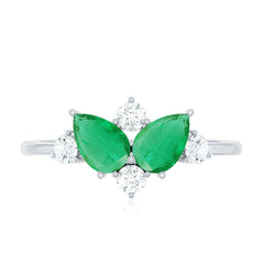 Natural Pear Shape Emerald Toi Et Moi Engagement Ring with Diamond