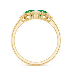 Natural Pear Shape Emerald Toi Et Moi Engagement Ring with Diamond