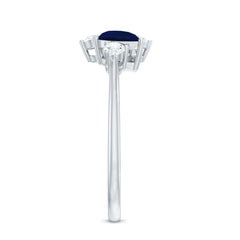Pear Shape Blue Sapphire and Diamond Cluster Promise Ring