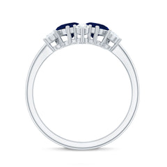 Pear Shape Blue Sapphire and Diamond Cluster Promise Ring