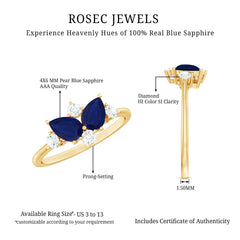Pear Shape Blue Sapphire and Diamond Cluster Promise Ring
