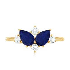 Pear Shape Blue Sapphire and Diamond Cluster Promise Ring