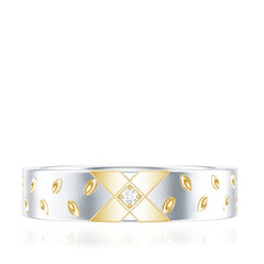 Two Tone Cross Wedding Band with Moissanite