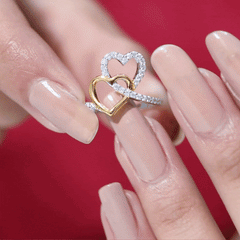 1/2 CT Moissanite Interlock Twin Heart Ring in Gold