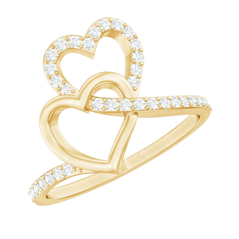 1/2 CT Moissanite Interlock Twin Heart Ring in Gold