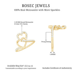 1/2 CT Moissanite Interlock Twin Heart Ring in Gold