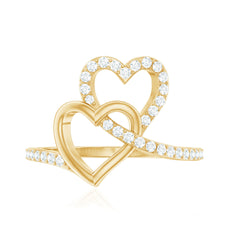 1/2 CT Moissanite Interlock Twin Heart Ring in Gold