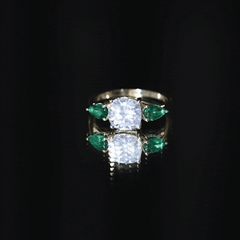 3 CT Moissanite Three Stone Engagement Ring With Emerald