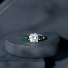 3 CT Moissanite Three Stone Engagement Ring With Emerald