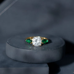 3 CT Moissanite Three Stone Engagement Ring With Emerald