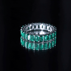 Emerald Cut Lab Grown Emerald Eternity Wedding Band