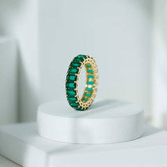 Emerald Cut Lab Grown Emerald Eternity Wedding Band
