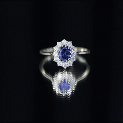 Certified 1 Carat Oval Lab Grown Blue Sapphire Statement Engagement Ring with Diamond