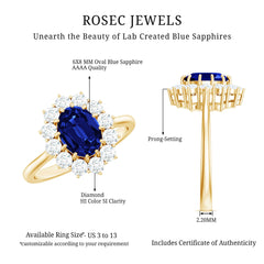 Certified 1 Carat Oval Lab Grown Blue Sapphire Statement Engagement Ring with Diamond
