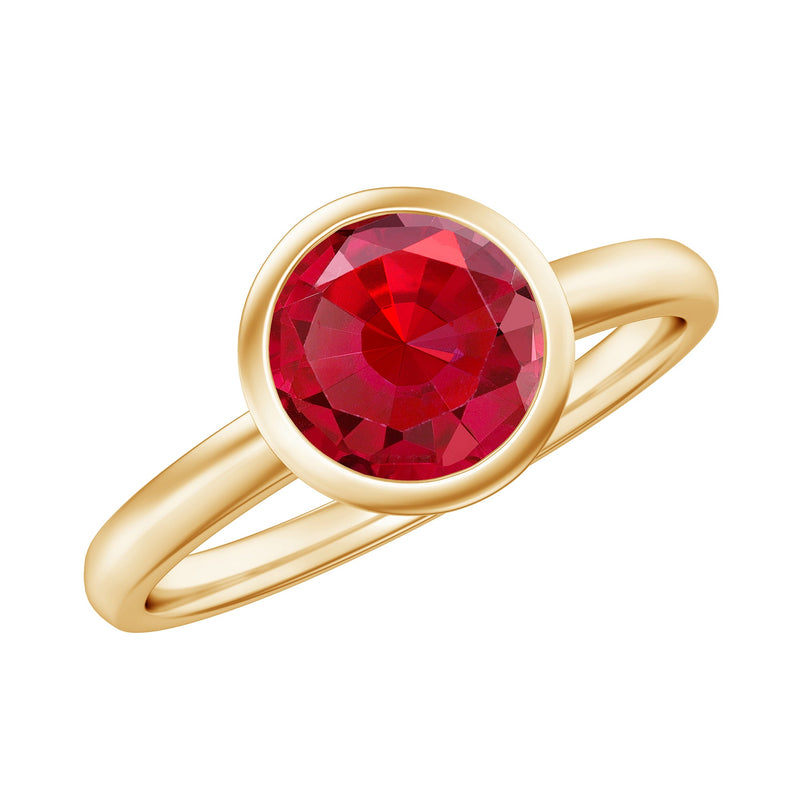Bezel Set 8 MM Lab Created Ruby Solitaire Engagement Ring