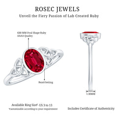 Oval Shape Lab Grown Ruby Solitaire Celtic Knot Ring